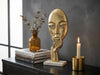 Abstract Face Sculpture - Gold Thinker Statue, Marble Base