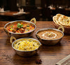 Hand Hammered Kadai Serving Bowls Set | Stainless Steel Brass Handles, Indian Serveware