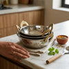 Hand Hammered Kadai Serving Bowls Set | Stainless Steel Brass Handles, Indian Serveware